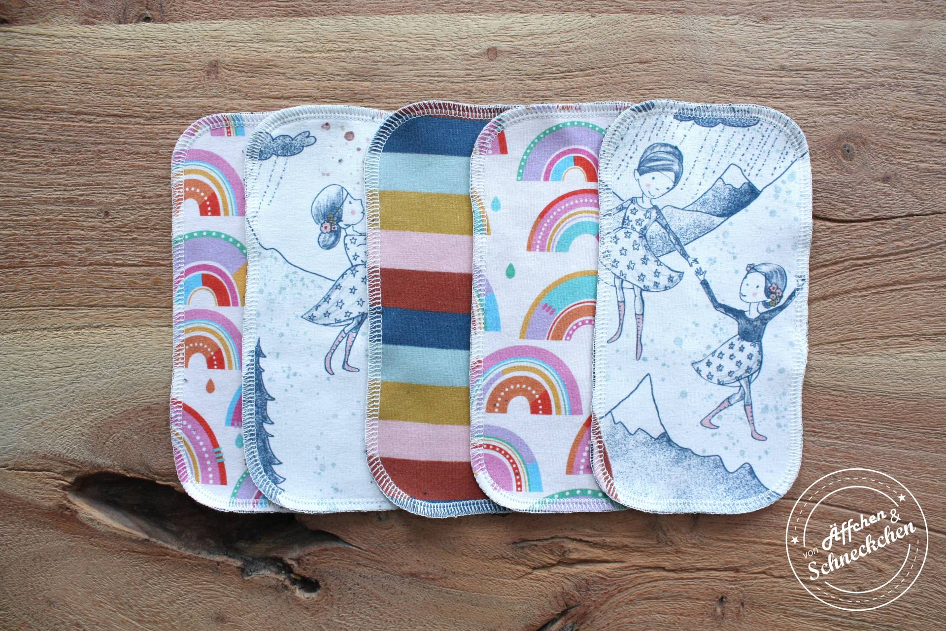 5 Mehrweg Feuchttücher - Waschlappen Regenbogen Bio Gots Baby Zerowaste von Etsy - AeffchenSchneckchen