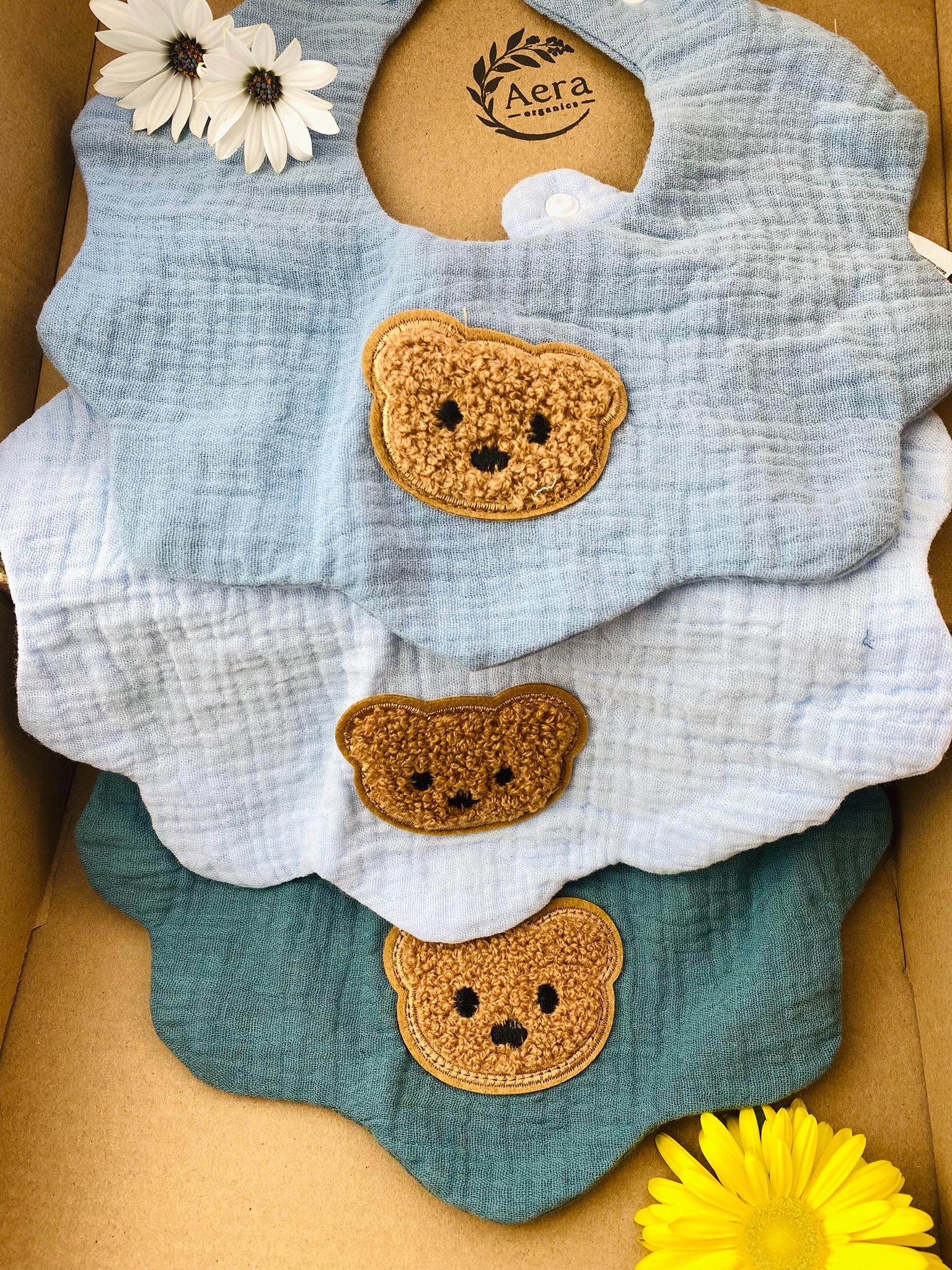Bio-Musselin-Baumwolle Babylätzchen, Bären-Applikation, Neugeborene Füttern Sabbern Lätzchen von Etsy - Aeraorganics