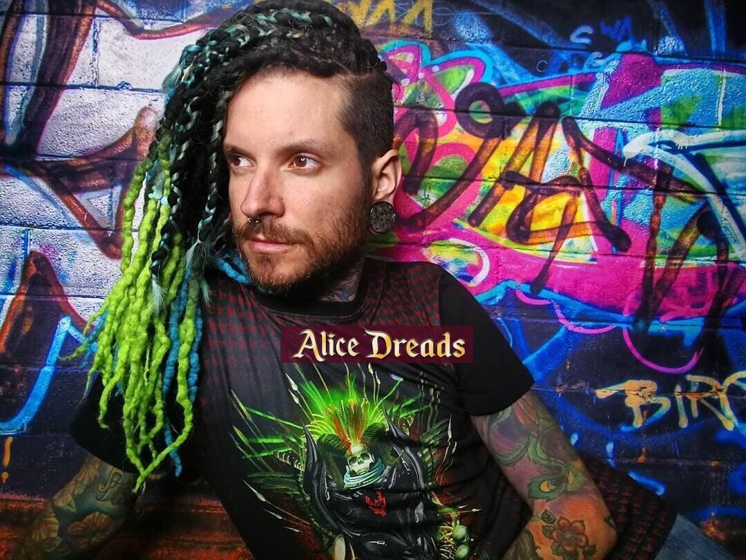 Lockige Wolle Dreadlocks Erweiterungen - Doppelendige De Gewellte Locken Schwarz Grün Blau Filz Dreads von Etsy - AliceDreads