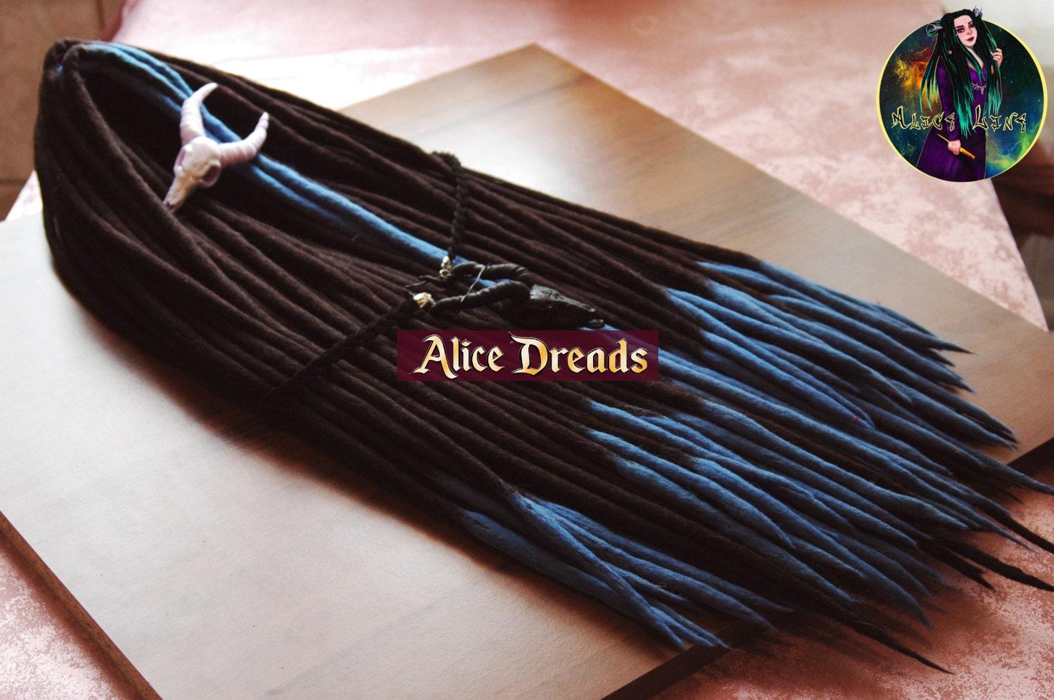 Schwarze Wolle Dreads Mit Blauen Enden Haarverlängerung Nach Maß von Etsy - AliceDreads