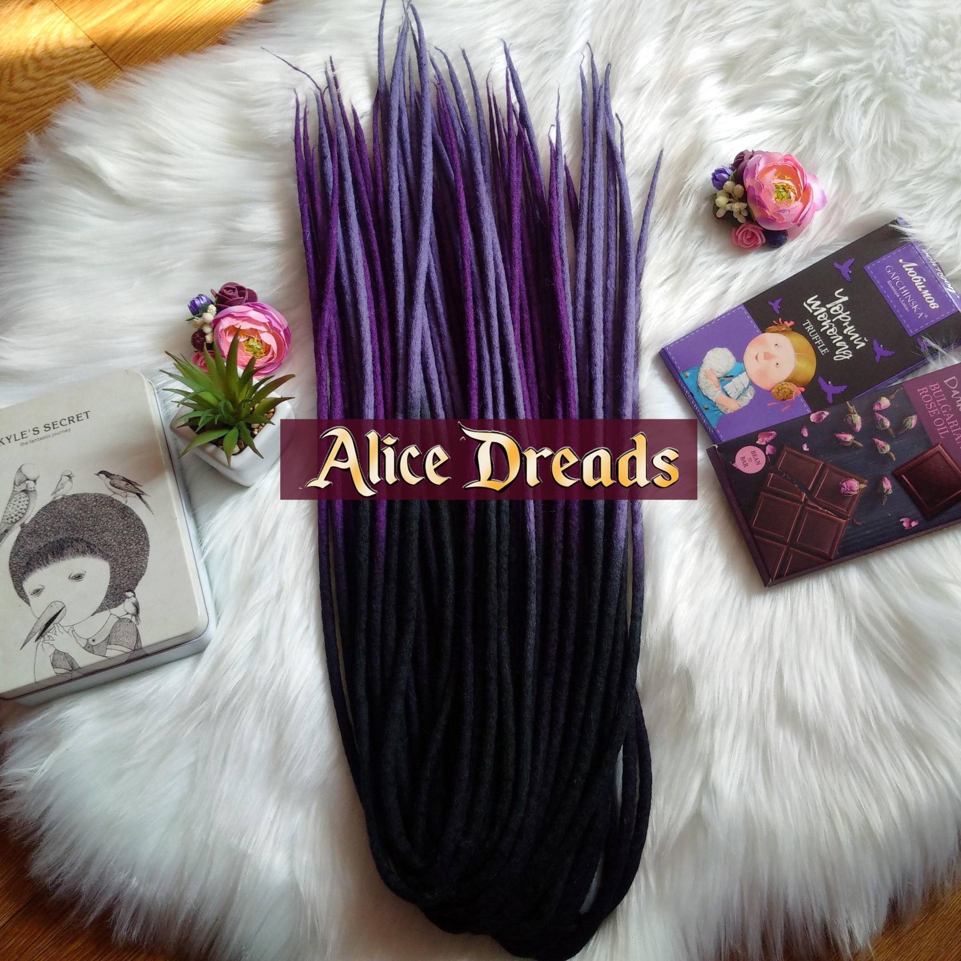Set Aus Wolle De Dreads Schwarz Lila Doppelendige Dreadlocks Von Alice von Etsy - AliceDreads