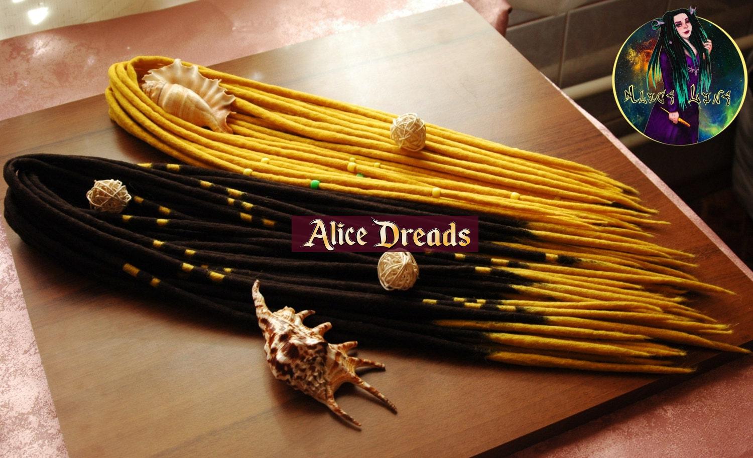 Wolle Dreads Schwarze & Gelbe Haarakzente, Doppel-Oder Ein-Endig "Bumblebee" von Etsy - AliceDreads
