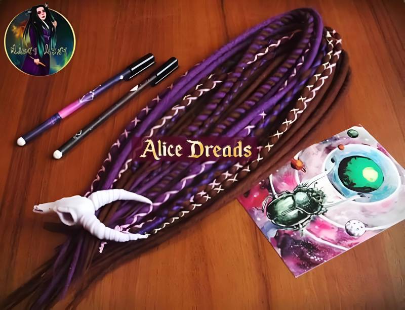Wolle Dreads Set Lavendel Kaffee, Braune & Lila Filz-Haarverlängerungen von Etsy - AliceDreads