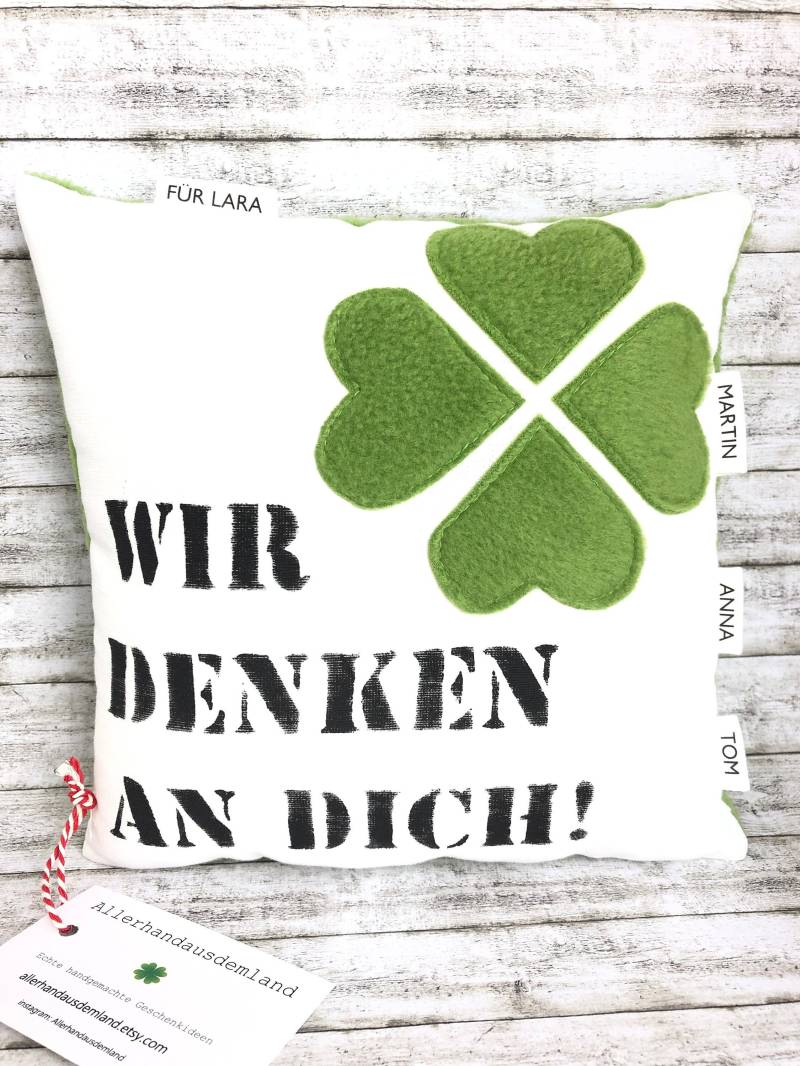 Kissen Wir Denken An Dich 20 Zeichen 25cm X 25 cm Zur Genesung Gute Besserung Glück Wünschen Kleeblatt Glücksbringer Opa Oma Geschenk von Etsy - AllerhandausdemLand