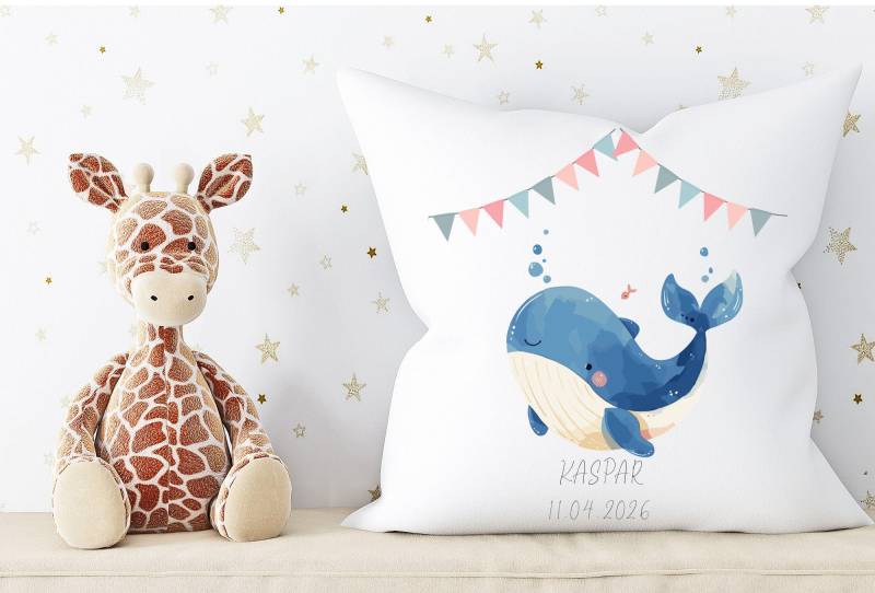 Personalisiertes Babynamenkissen Wal, Benutzerdefiniertes Geburtskissen, Kinderzimmerdekorkissen, Babypartygeschenk, Kinderzimmerdekor, Namens - Und von Etsy - AnPaLuDesigns