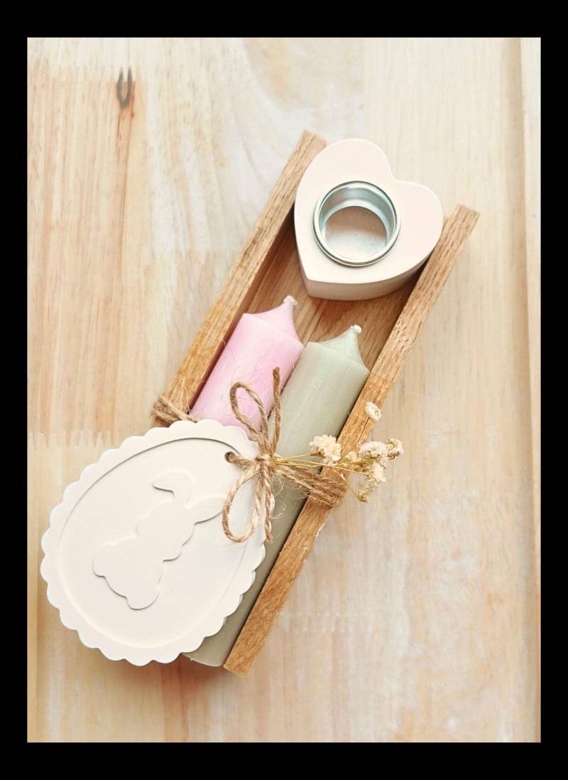 Kerzenset Geschenk Kleinigkeit Zu Ostern Mit Anhänger Und Kerzenhalter Herz Oder Rund von Etsy - AngelisGeschenke