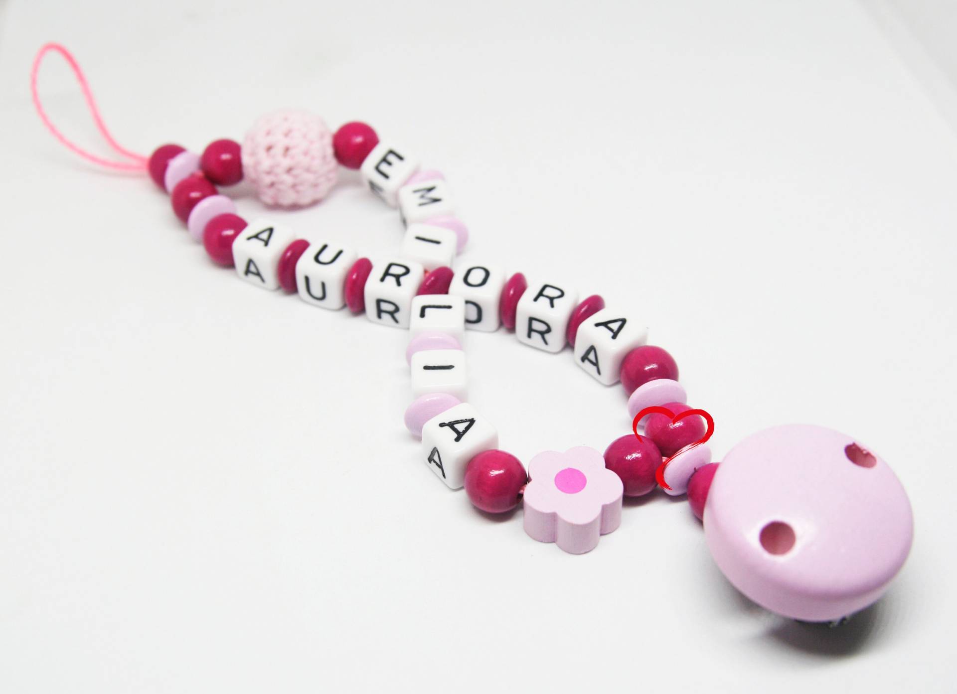Schnullerkette Doppelname Blume Rosa Pink Schnullerkette Doppelname Blume Rosa Pink von Etsy - AnniLieblingsstuecke