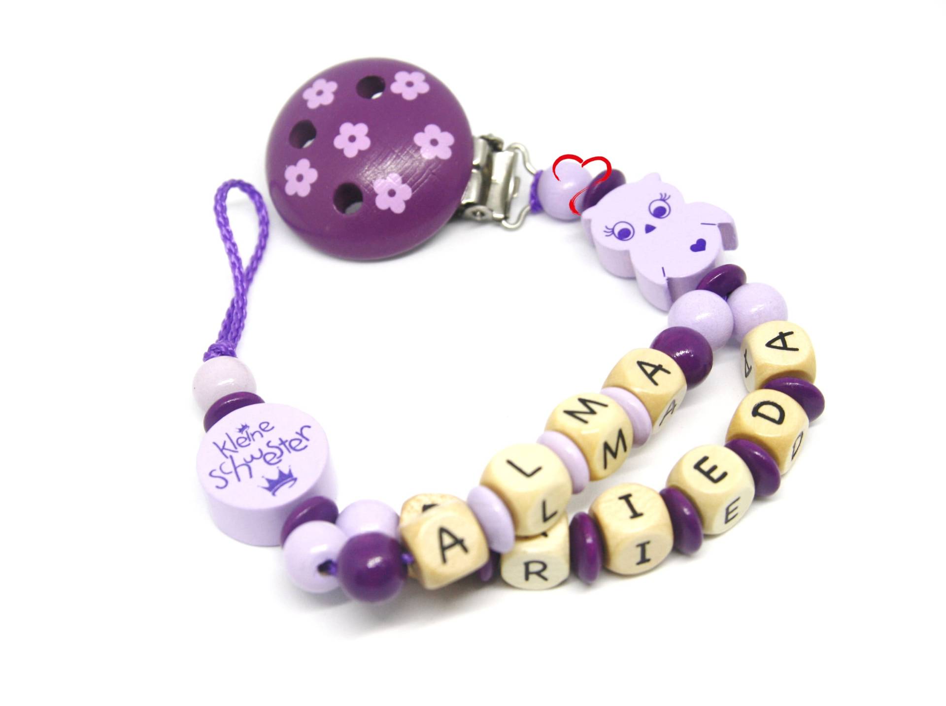 Schnullerkette Doppelname Eule Flieder Schnullerkette Doppelname Eule Flieder von Etsy - AnniLieblingsstuecke
