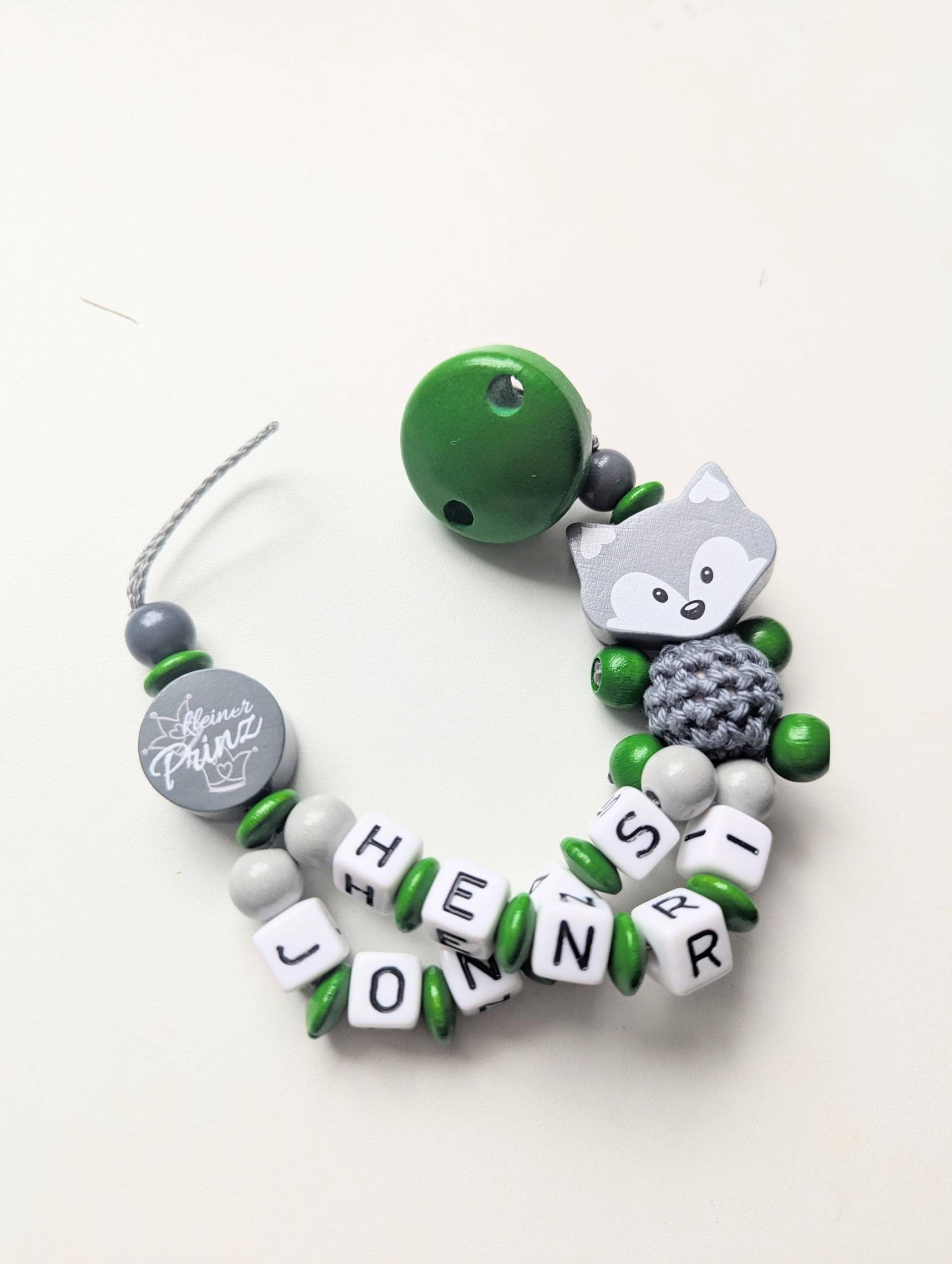 Schnullerkette Doppelname Fuchs Mit Kleiner Prinz Grau Grün von Etsy - AnniLieblingsstuecke
