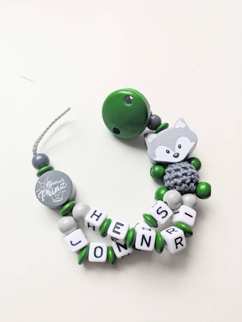Schnullerkette Doppelname Fuchs Mit Kleiner Prinz Grau Grün von Etsy - AnniLieblingsstuecke