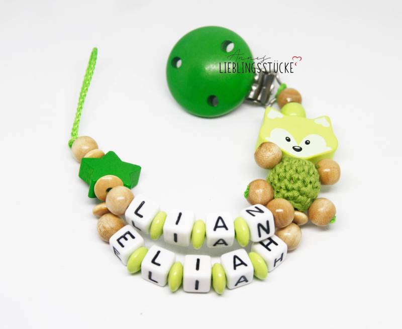 Schnullerkette Doppelname Fuchs Mit Stern Natur Grün von Etsy - AnniLieblingsstuecke
