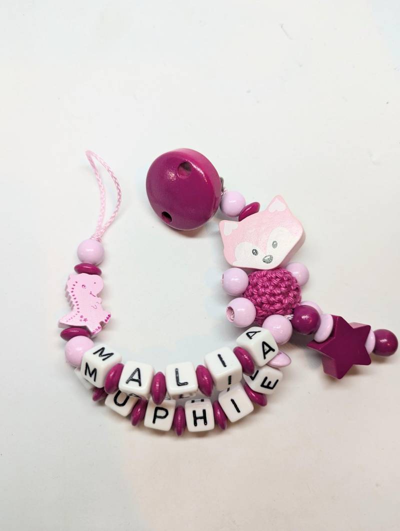Schnullerkette Doppelname Personalisiert Fuchs Mit Dino Rosa Pink von Etsy - AnniLieblingsstuecke