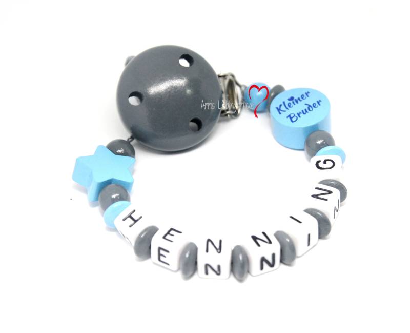 Schnullerkette Mit Namen Junge Personalisiert Kleiner Bruder Stern Geburt Taufe Babygeschenk Babyparty von Etsy - AnniLieblingsstuecke