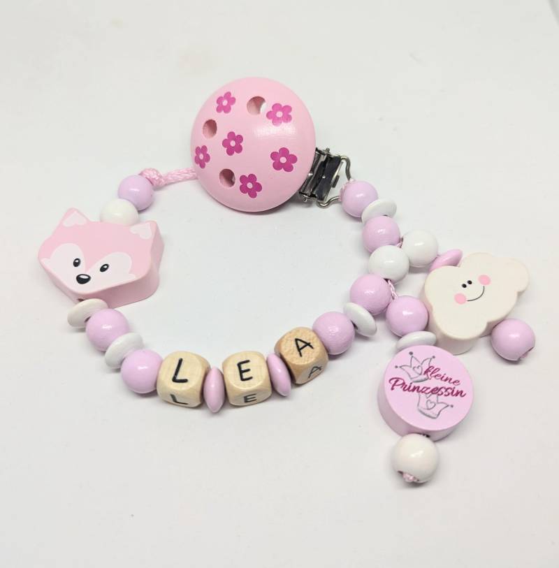 Schnullerkette Mit Namen Mädchen Personalisiert Fuchs Wolke Und Kleine Prinzessin Rosa Geburt Taufe Babygeschenk Babyparty von Etsy - AnniLieblingsstuecke