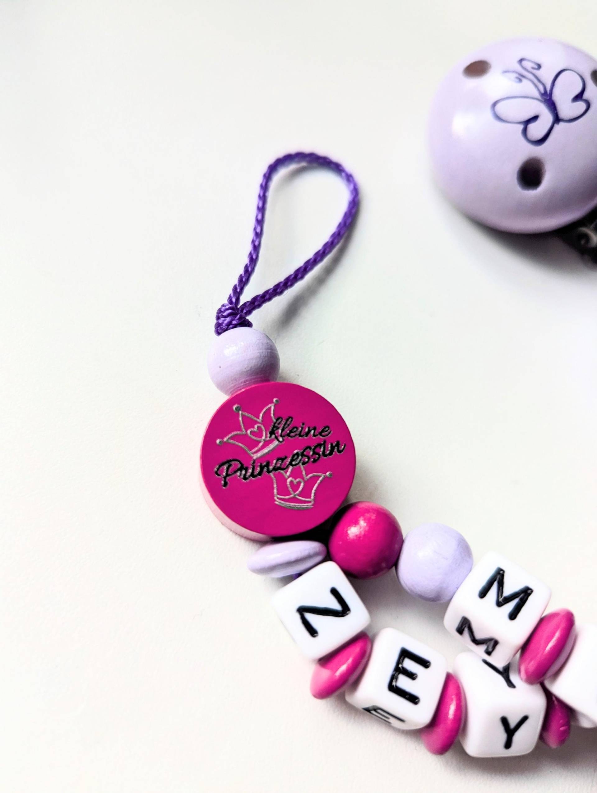 Schnullerkette Personalisiert Doppelname Fuchs Pink Flieder von Etsy - AnniLieblingsstuecke