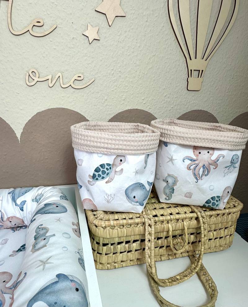 Utensilo, Körbchen Sea Creatures, Waffelpique Hell Beige von Etsy - Antalin