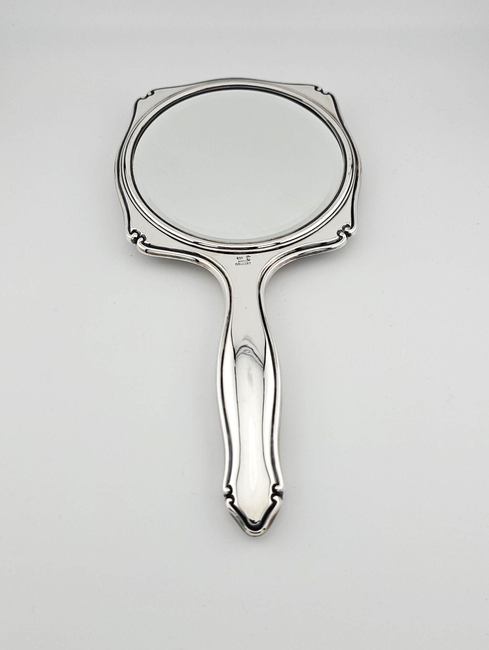 Antiker Handspiegel Um 1930 - 835 Silber Handgraviert Facettiertes Glas Art Deco Sammlerstück von Etsy - AntiktraeumeMosler