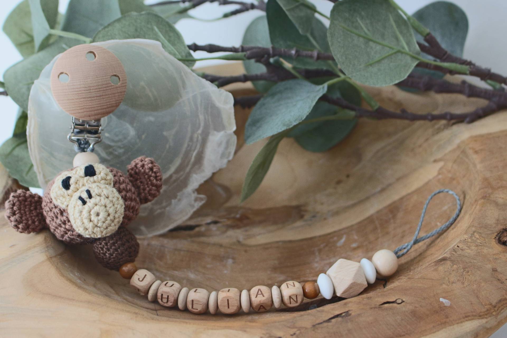 Schnullerkette, Eckige Buchstaben, Häkeltier Affe, Personalisiert Schnullerkette, Eckige Buchstaben, Häkeltier Affe, Personalisiert von Etsy - ArtPearlBaby