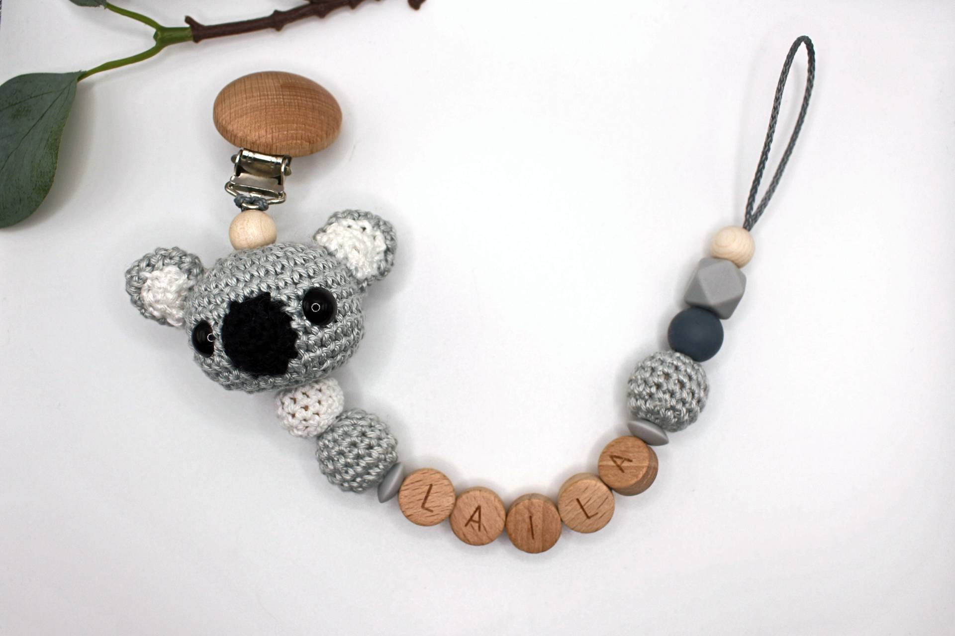 Schnullerkette, Runde Buchstaben, Häkeltier Koala, Personalisiert Schnullerkette, Runde Buchstaben, Häkeltier Koala, Personalisiert von Etsy - ArtPearlBaby