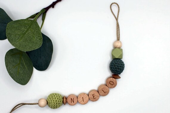 Schnullerkette, Runde Buchstaben, Wählbarer Clip, Personalisiert von Etsy - ArtPearlBaby