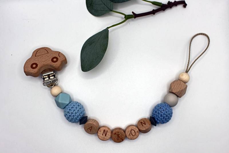 Schnullerkette, Runde Buchstaben, Wählbarer Clip, Personalisiert von Etsy - ArtPearlBaby