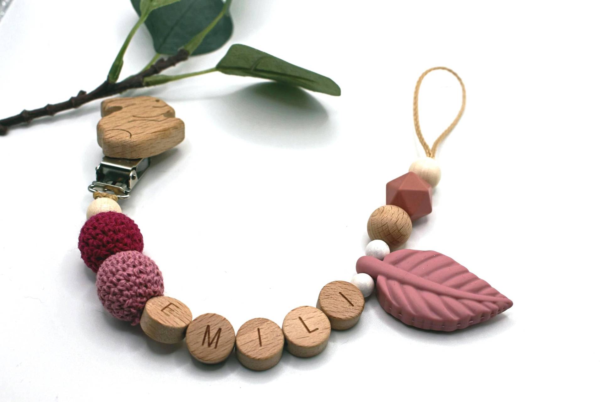 Schnullerkette Hase, Runde Buchstaben, Wählbarer Clip, Personalisiert von Etsy - ArtPearlBaby