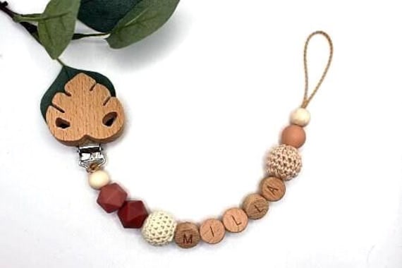 Schnullerkette Koala, Runde Buchstaben, Wählbarer Clip, Personalisiert von Etsy - ArtPearlBaby