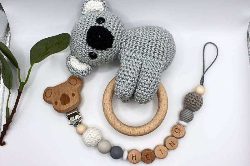 Schnullerkette Und Rassel Im Set Koala, Personalisierbar, Geschenkset Koala von Etsy - ArtPearlBaby