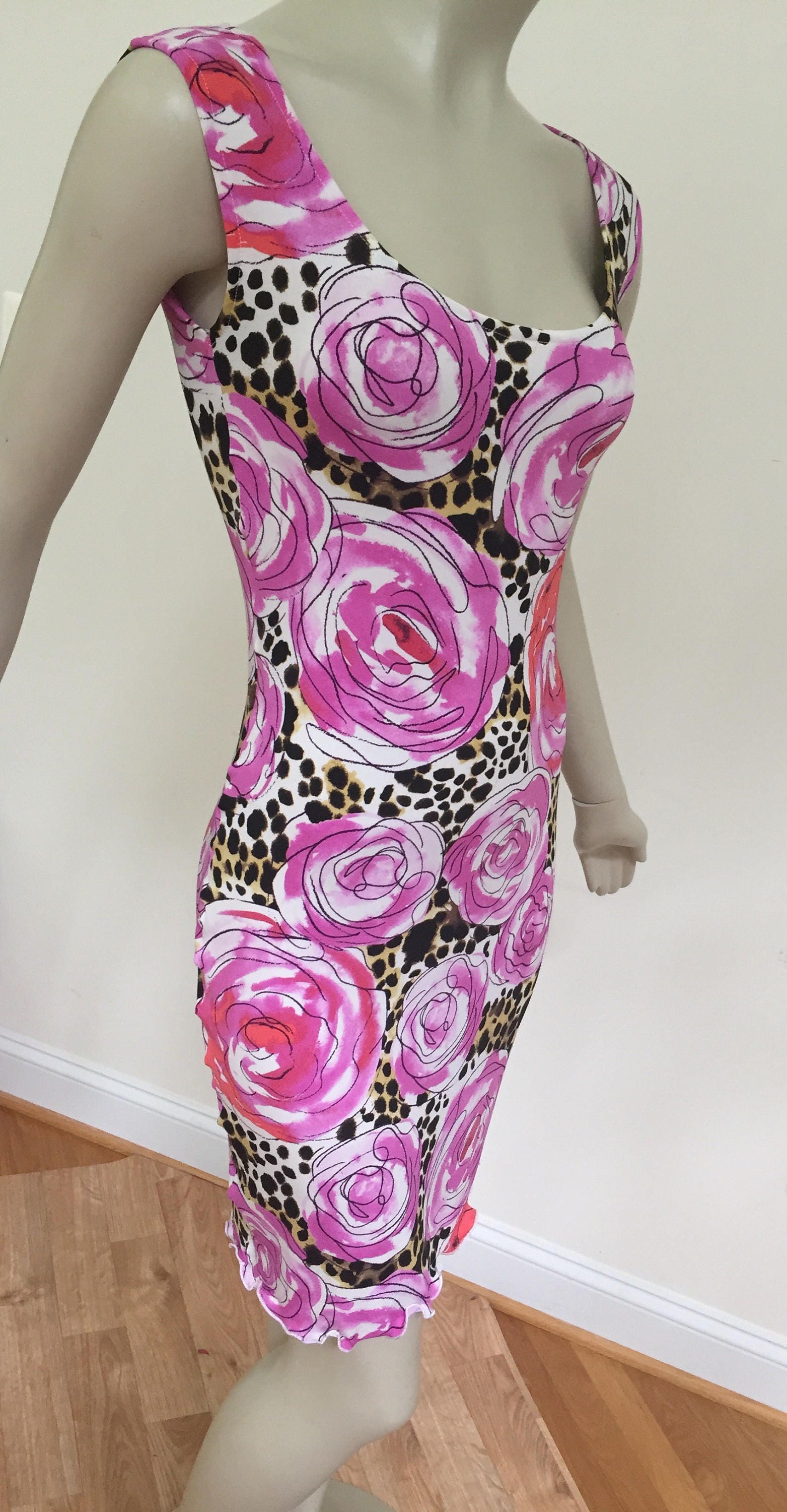 Rosa Blumen Matt Jersey Sommerkleid. Scoop Neck Garten Kleid. Floral Tier Druck Ärmellosen Tank Damen Us Groß von Etsy - Atooda