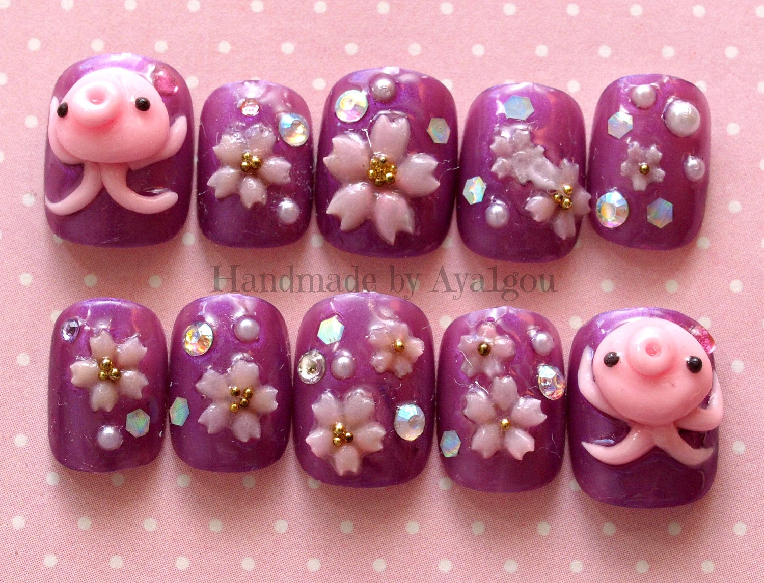 Nägel, Oktopus, Tintenfisch, 3D Kurze Nagel, Sakura, Kirschblüte, Japanisch, Nagelkunst, Nagelsatz, Partynägel, Drücken Sie Auf Harajuku Nägel, Oktopus, Tintenfisch, 3D Kurze Nagel, Sakura, Kirschblüte, Japanisch, Nagelkunst, Nagelsatz, Partynägel, Drücken Sie Auf Harajuku von Etsy - Aya1gou