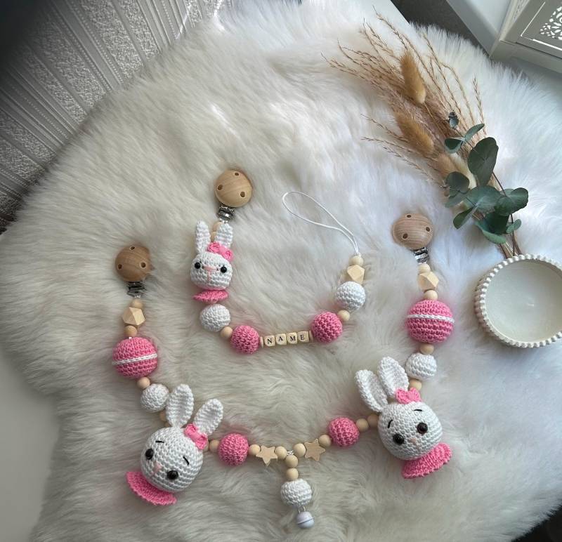 Kinderwagenkette Und Schnullerkette Mit Hasen Motiv von Etsy - AylinsHaekelstubeDE