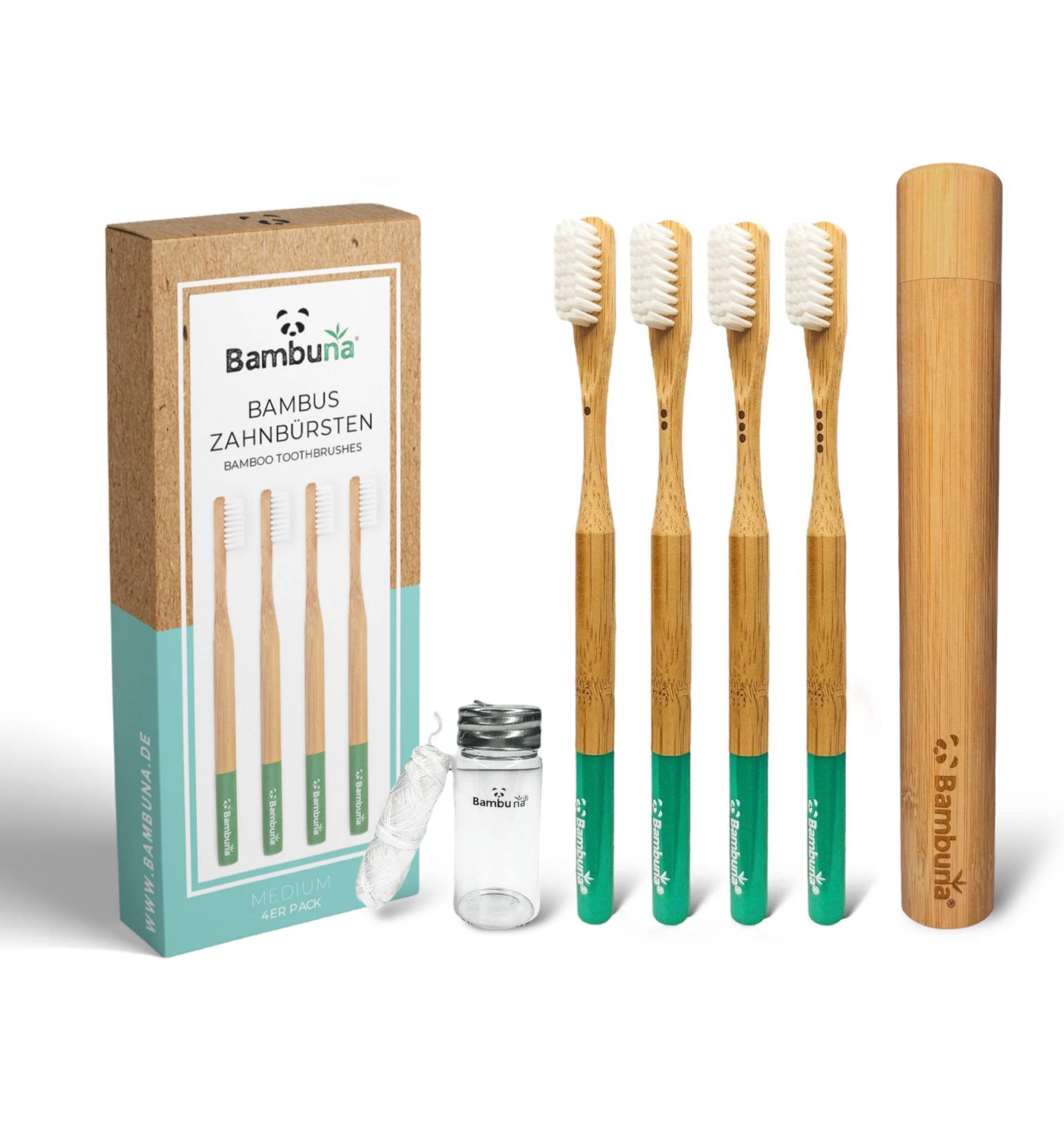 Bambuna® Bambus Zahnbürsten Set 4-Teilig | Plastikfreie Zahnbürste Mit Mittelweichen Borsten & Etui Nachhaltige Zahnseide Bambuna® Bambus Zahnbürsten Set 4-Teilig | Plastikfreie Zahnbürste Mit Mittelweichen Borsten & Etui Nachhaltige Zahnseide von Etsy - BAMBUNAde
