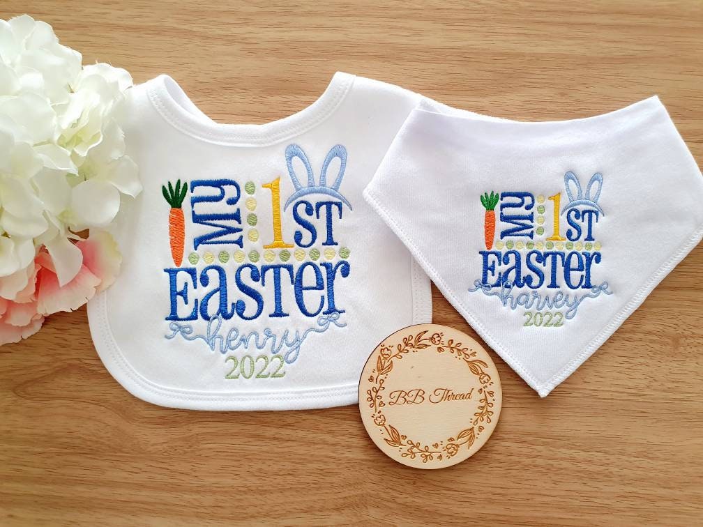 Personalisierte Frohe Ostern 2024 Lätzchen, Gestickte Babylätzchen von Etsy - BBThreadGifts