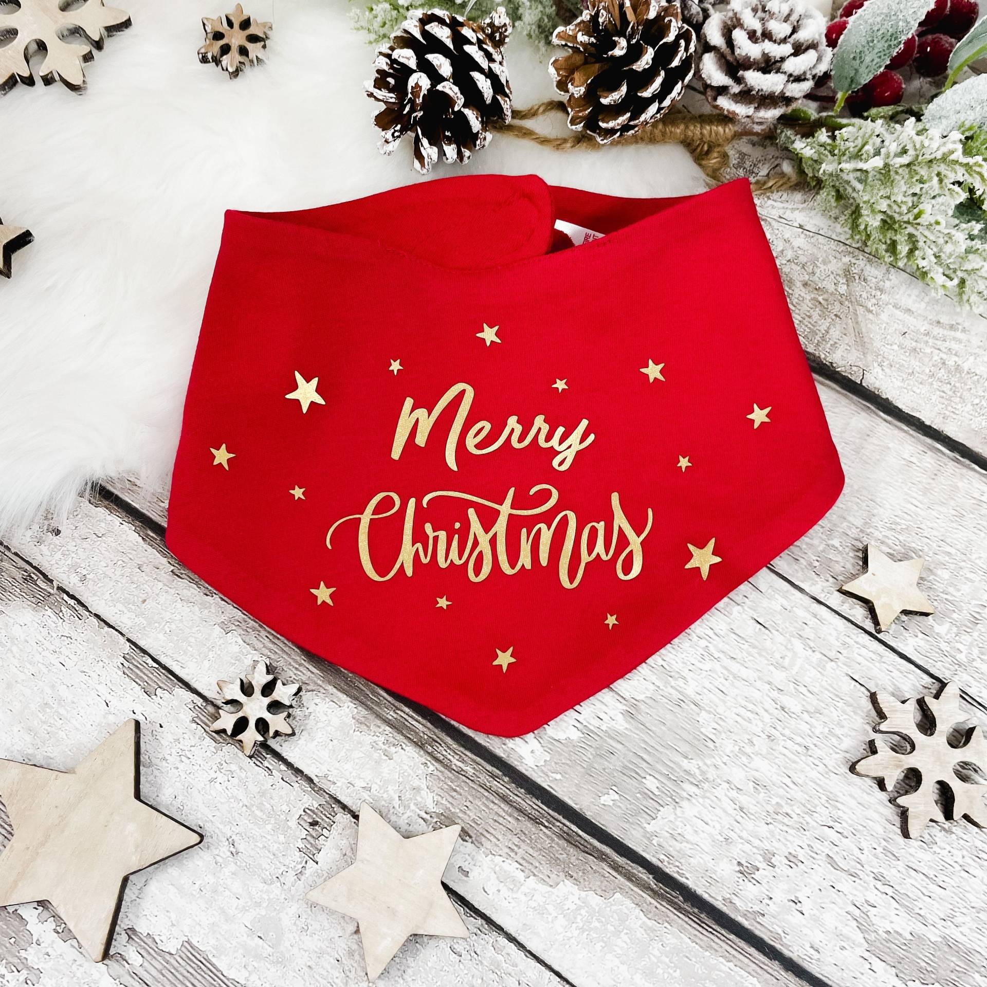 Merry Christmas Baby Lätzchen, Rot Und Gold - Weihnachtssterne, Bandana Lätzchen von Etsy - BHWDesigns