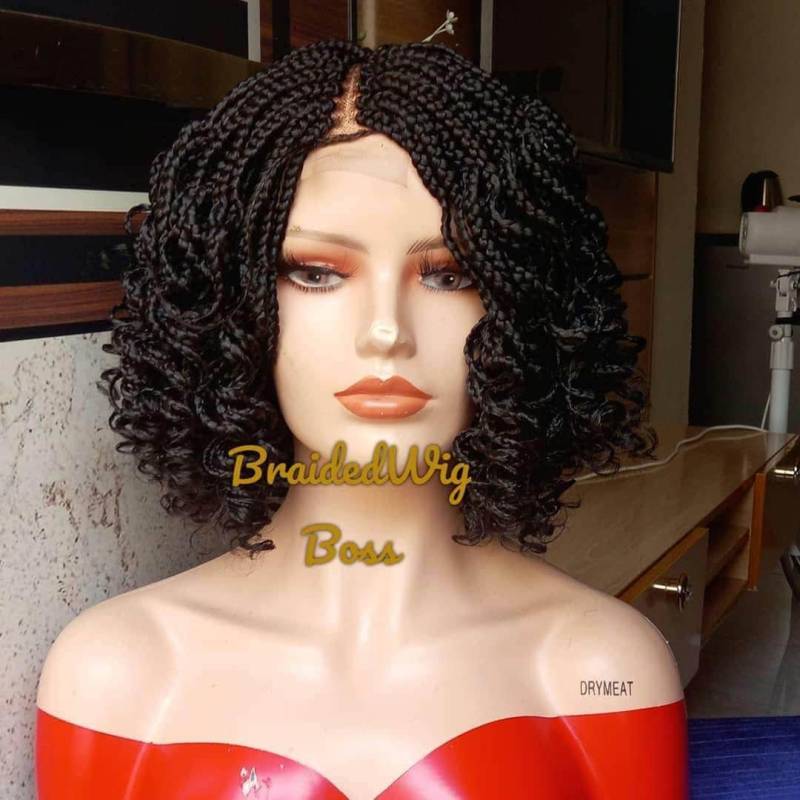 Kurze Lockige Geflochtene Perücke Auf Einem 2 Mal 4 Verschluss Mittlere Box Braids Für Schwarze Frauen Cornrows Wig Faux Locs Dreadlocks Lace Frontal von Etsy - BRAIDEDWIGBOUTIQUE