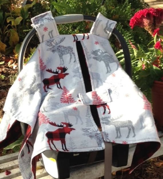 Babyschale Abdeckung in Weichem Flanell Mit Elch, Schnee Und Winter Bäume. Rot Schwarz Kariertem Innenfutter von Etsy - BabesBagsandBubbles