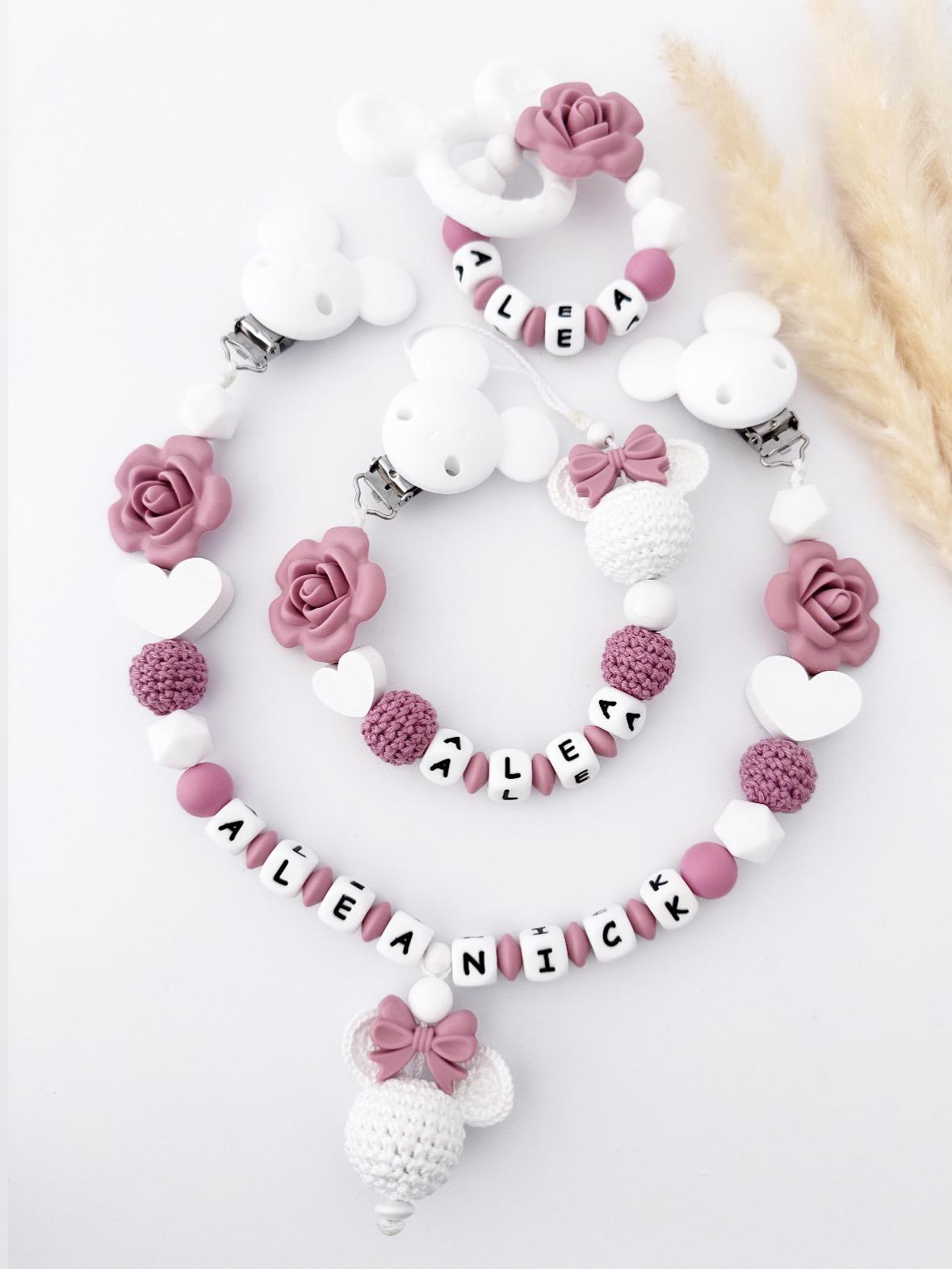 Schnullerkette Altrosa Minnie Mit Schleife Schnullerkette Altrosa Minnie Mit Schleife von Etsy - BabyAccessoiresDE