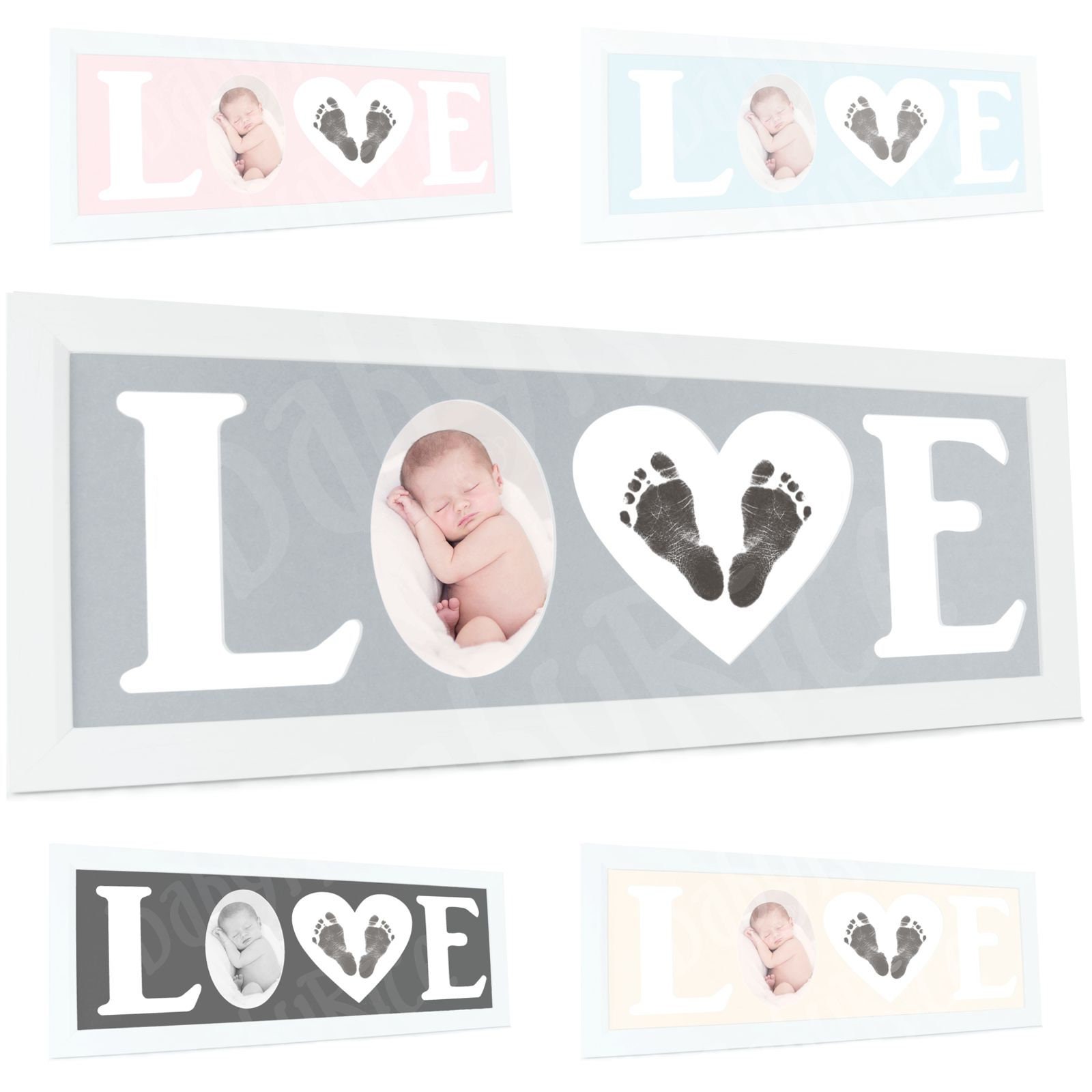 Neues Baby-Geschenk Hand- Und Fußabdruck-Kit Inkless Prints, Weißer Liebesfoto-Bilderrahmen - Wählen Sie Creme, Rosa, Blau, Schwarz, Hellgrau von Etsy - BabyRiceUK