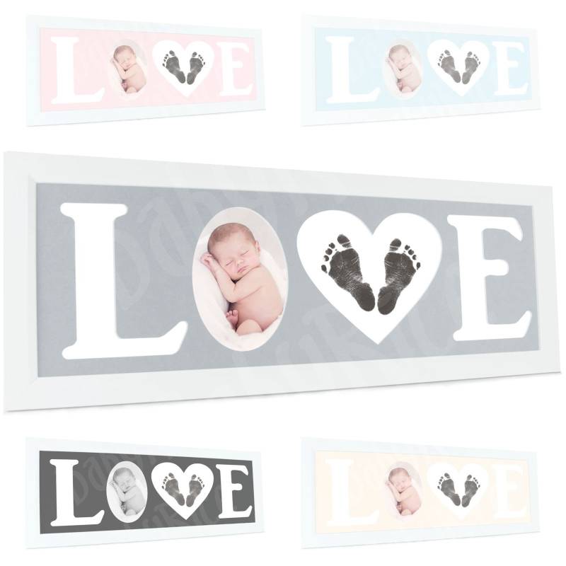 Neues Baby-Geschenk Hand- Und Fußabdruck-Kit Inkless Prints, Weißer Liebesfoto-Bilderrahmen - Wählen Sie Creme, Rosa, Blau, Schwarz, Hellgrau von Etsy - BabyRiceUK