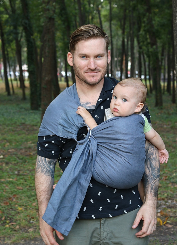 Reinleinen Baby Ring Sling Wickeltuch Tragetuch Babytrage Neugeborene Kleinkind Shower Geschenk Blau Grau von Etsy - BabySlingLanaZi