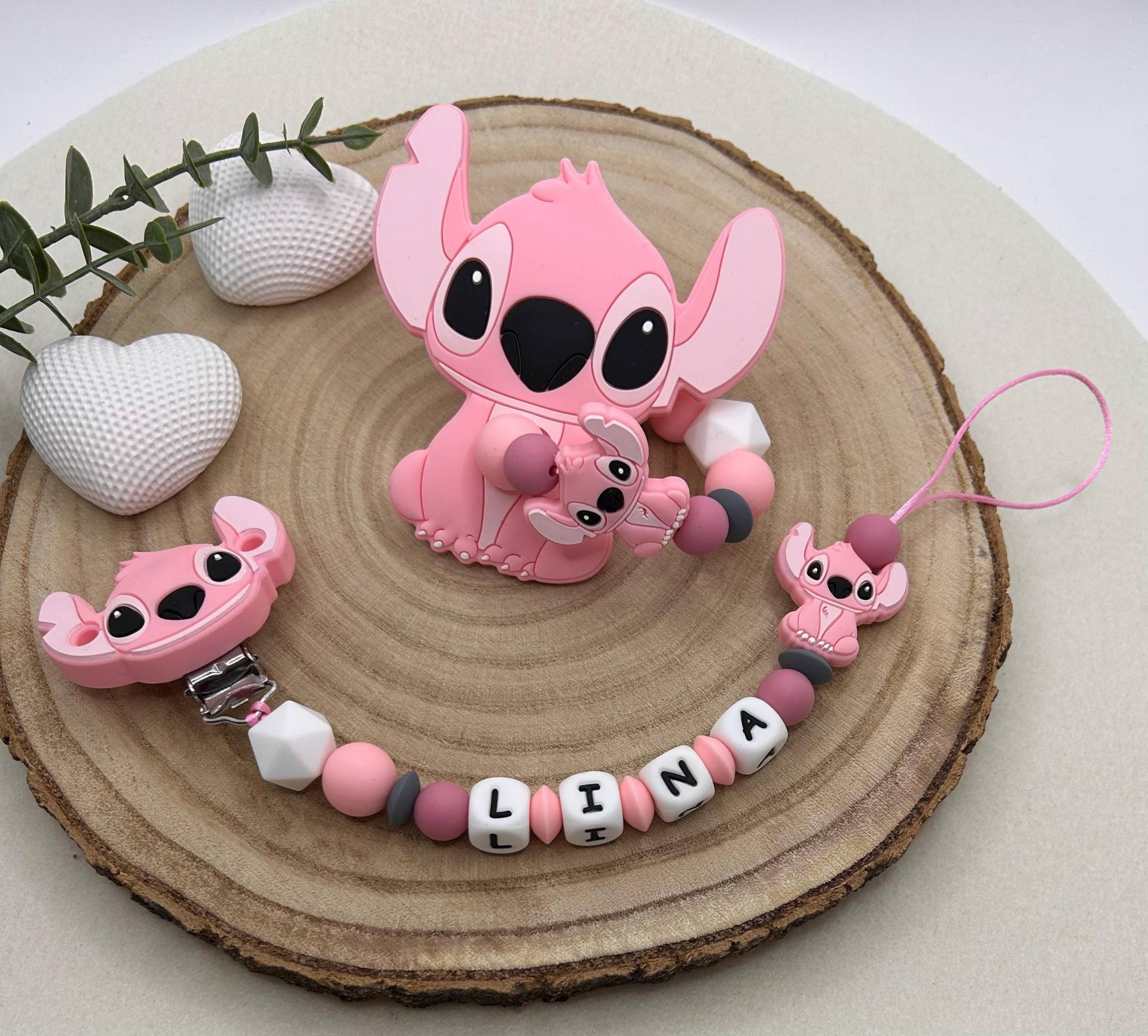 Schnullerketten Set | Schnullerkette Greifring Stitch Rosa Angel Personalisierte Baby Geschenk Handmade Schnullerketten Set | Schnullerkette Greifring Stitch Rosa Angel Personalisierte Baby Geschenk Handmade von Etsy - Babyperlenparadies