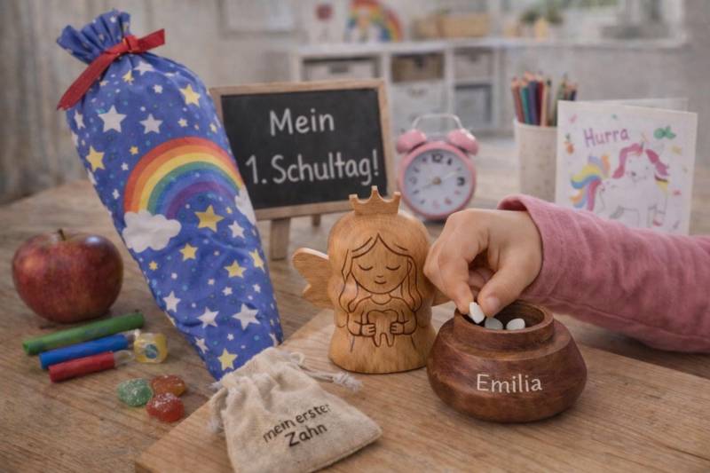 Personalisierte Milchzahndose Zur Einschulung Mit Schutzengel Aus Holz - Geschenk 1. Schultag Mädchen Zahnfee, Zahndose Personalisiert von Etsy - Bailawood