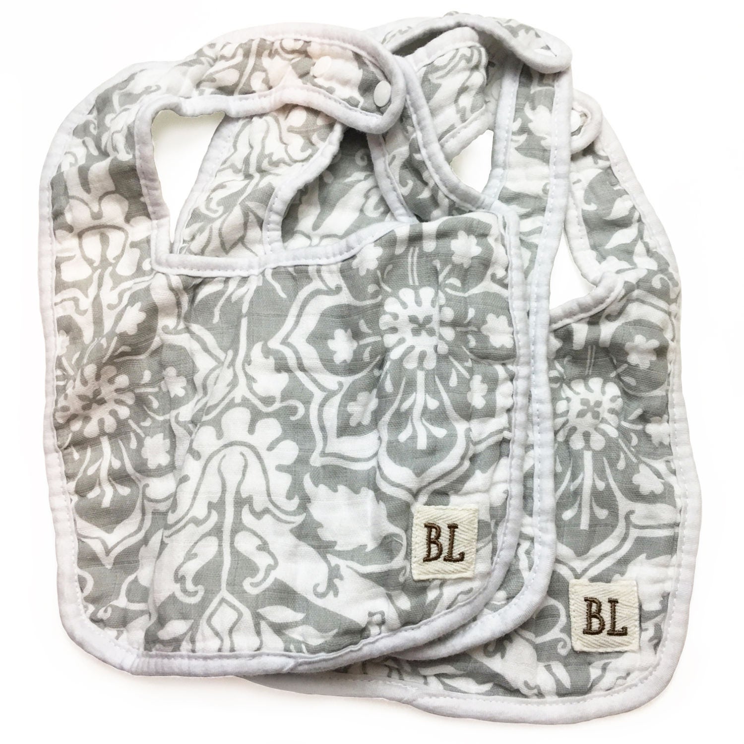 Musselin Lätzchen, Hergestellt Aus Bio-Baumwolle - Grau Floral 4 Schichten Weichem Musselin, 3Er-Pack von Etsy - BambinoLand