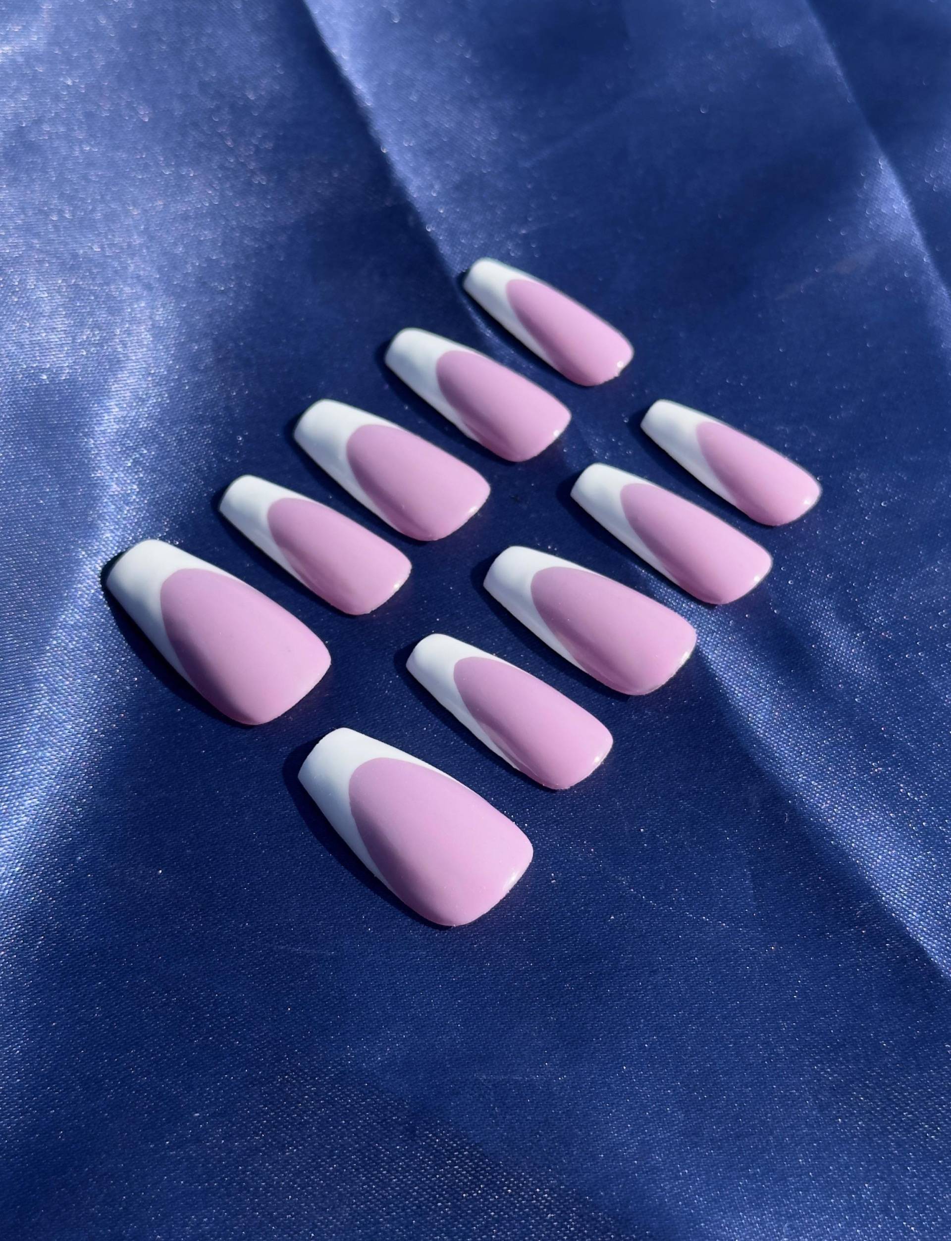 Handmade Press-On Nails, Lila French Tipps von Etsy - BarbiesNailSpace