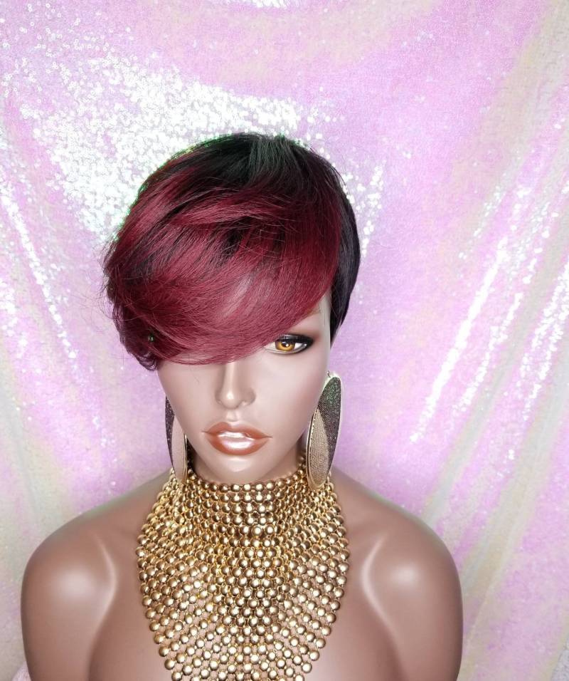 Burgunder Ombre Pixie Perücke Kurzer Befederter Schnitt Mit Pony von Etsy - Beautyblessings6