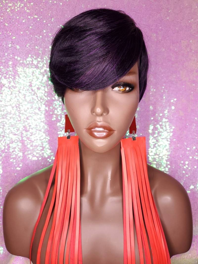 Lila Haar Pixie Short Cut Swoop Bang Style Perücke Für Frauen von Etsy - Beautyblessings6