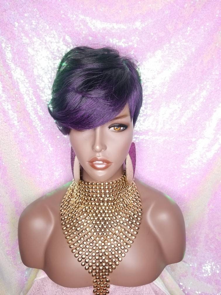 Ombre Pixie Perücke Lila Passion Kurze Perücke Mit Swoop Pony von Etsy - Beautyblessings6