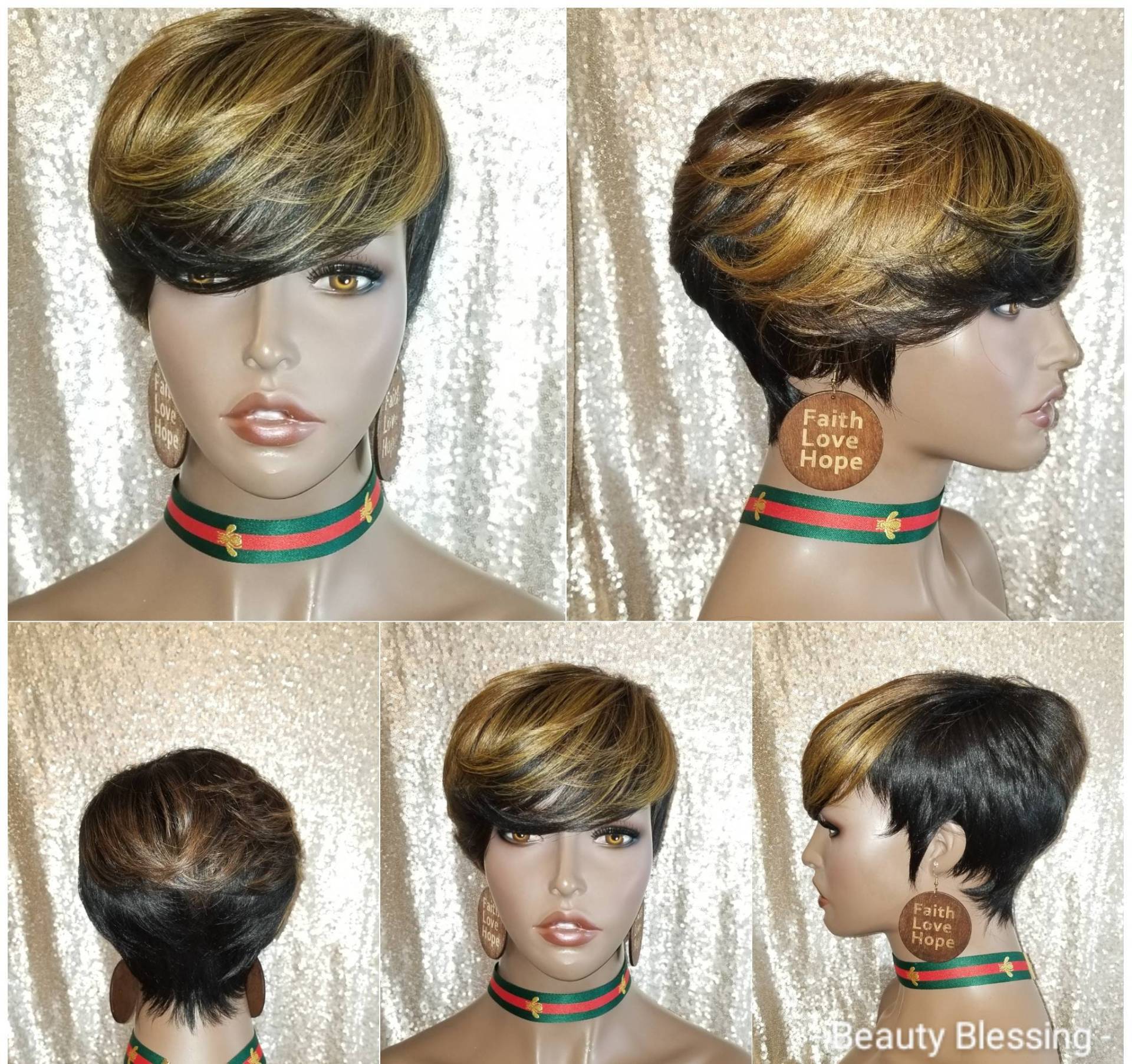 Wig Pixie Cut Layered Swoop Bang Kurze Frisur Perücke Vogue Fashion Gold Honig Blonde von Etsy - Beautyblessings6