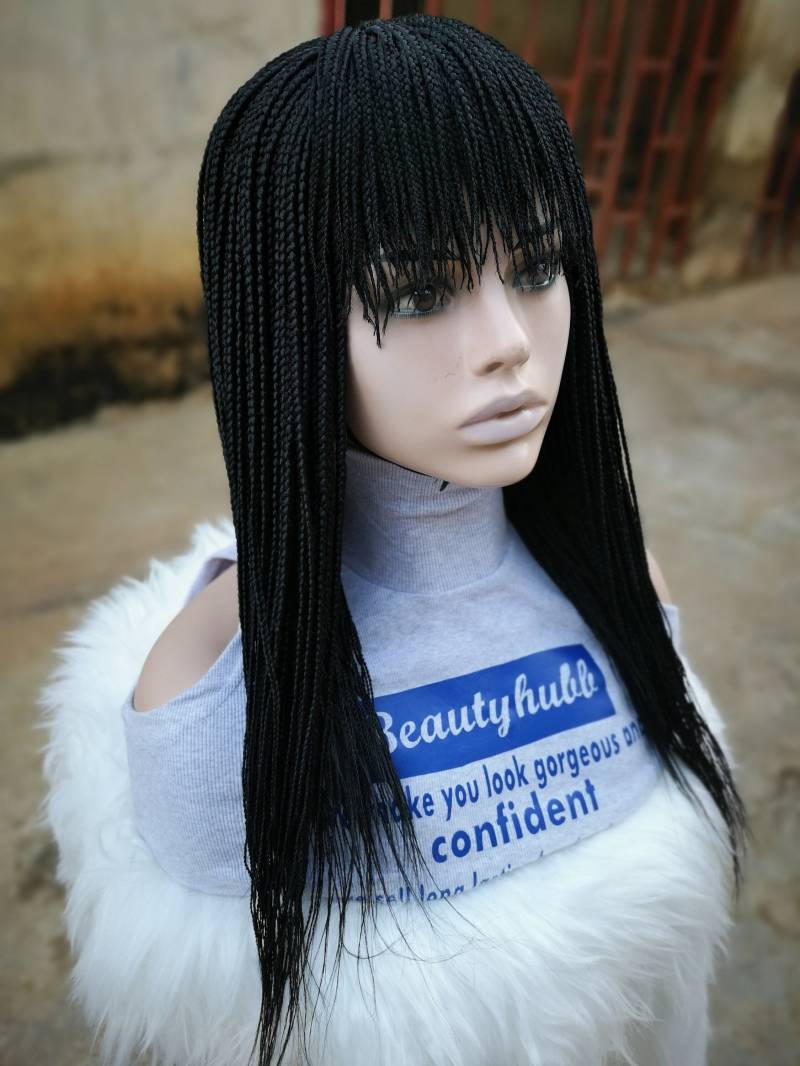 Fransen, Pony, Box Zopf Perücke, Perücke Für Schwarze Frauen, Geflochtene Zöpfe, Lace Lace-Perücken, Perücken von Etsy - Beautyhubb
