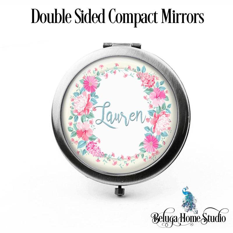 Kompakter Spiegel Rosa Und Teal Blumengarten Blumenkranz Die Lauren Brautjungfer Geschenke Kosmetikspiegel Personalisierte Geburtstage Hochzeit von Etsy - BelugaHomeStudio